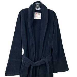 L Mens Pratesi Egyptian Cotton Black Shawl Collar Robe w Cuff